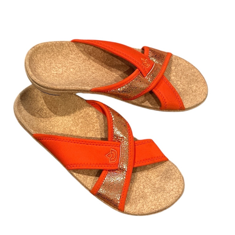 SPENCO CORAL CORK ORANGE CRISS CROSS MOLDED INSOLE SLIPON SANDAL SHOES 8